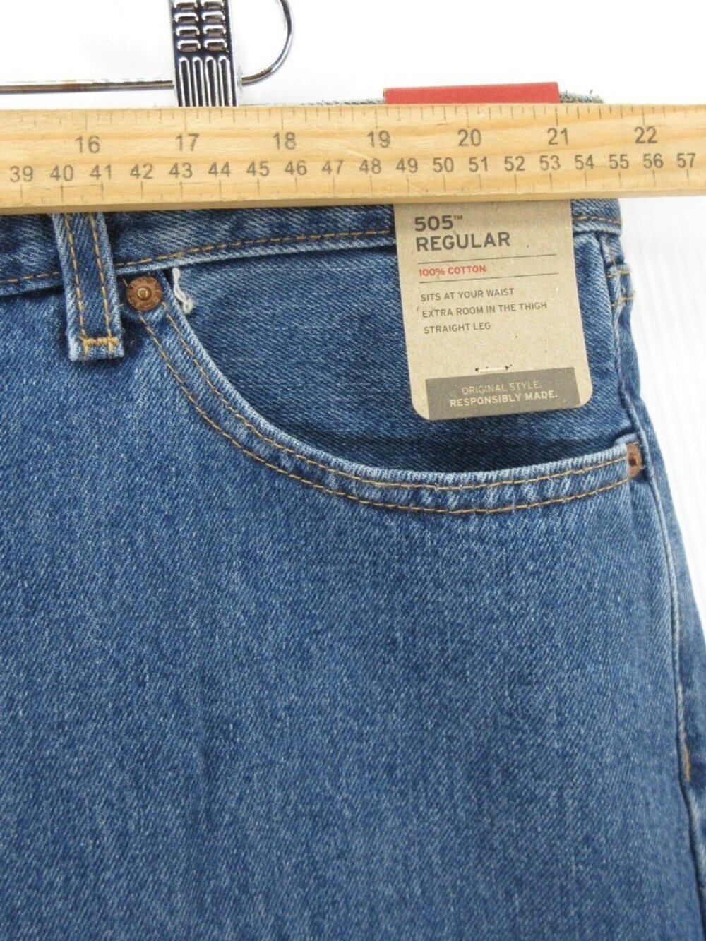 Levis 505 Jeans 44X32 Regular Fit Straight Leg Red Tab Denim Pants NEW - Picture 4 of 15